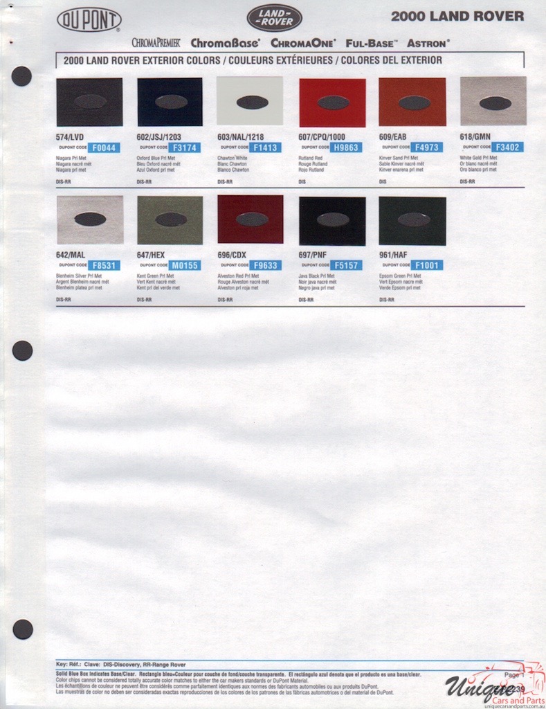2000 Land-Rover Paint Charts DuPont 1